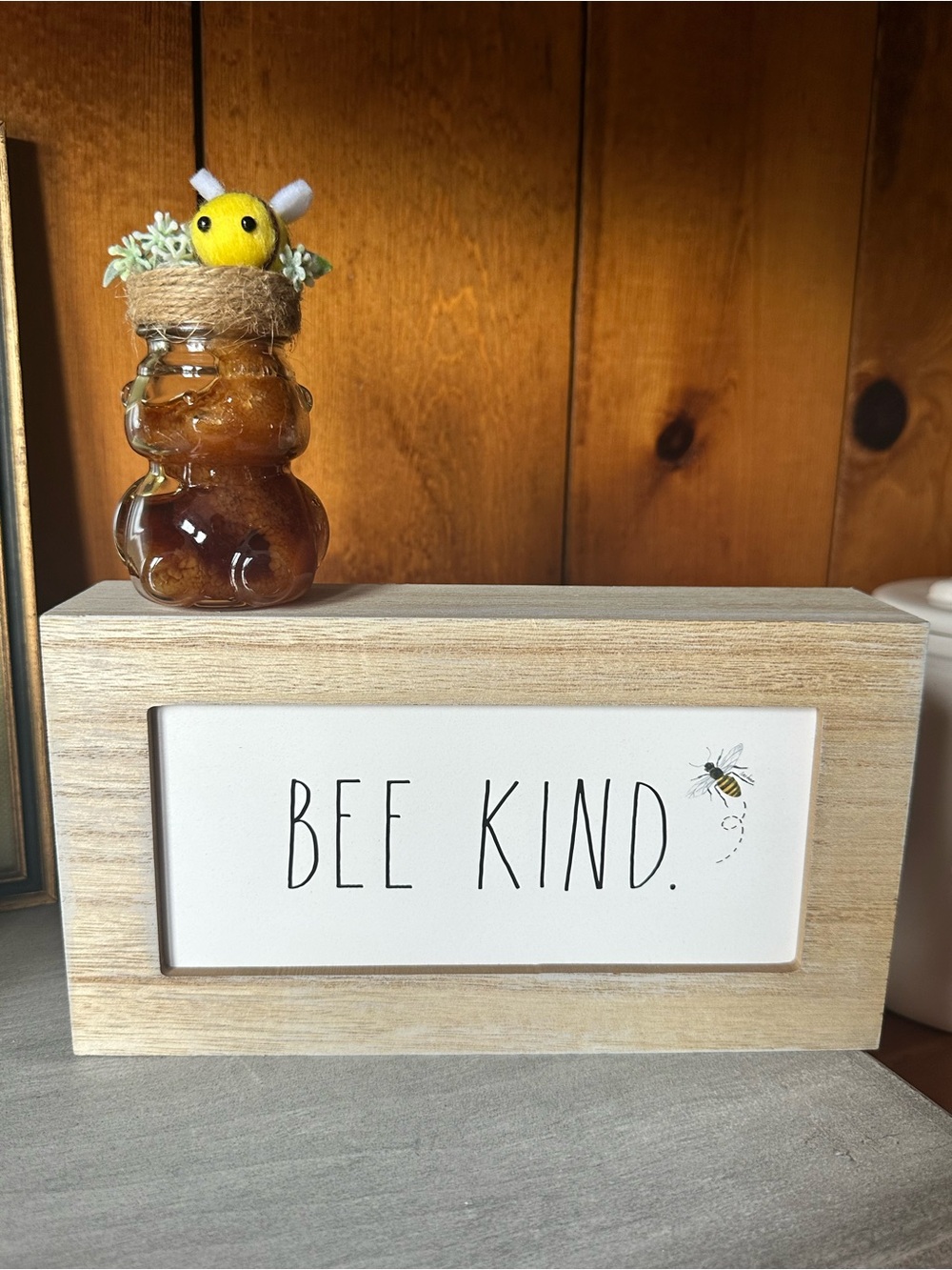 Rae Dunn Bee Kind Wood Block Sign - White, Black, Tan